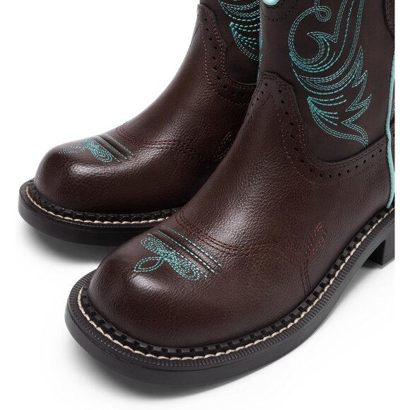 Women's Cowgirl Round Toe Embroidered Mid Calf Western Boot Concert Brown Blue - Picture 2 of 7